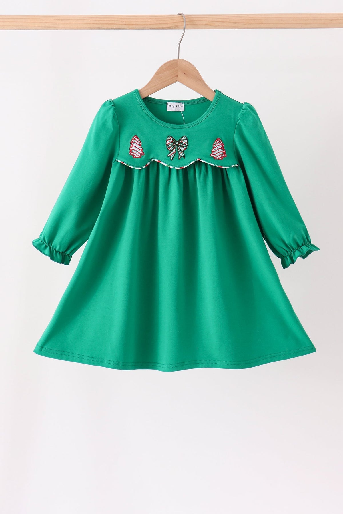 Green Christmas Tree Bow Appliqué Dress
