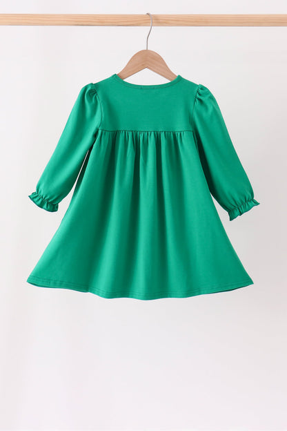 Green Christmas Tree Bow Appliqué Dress