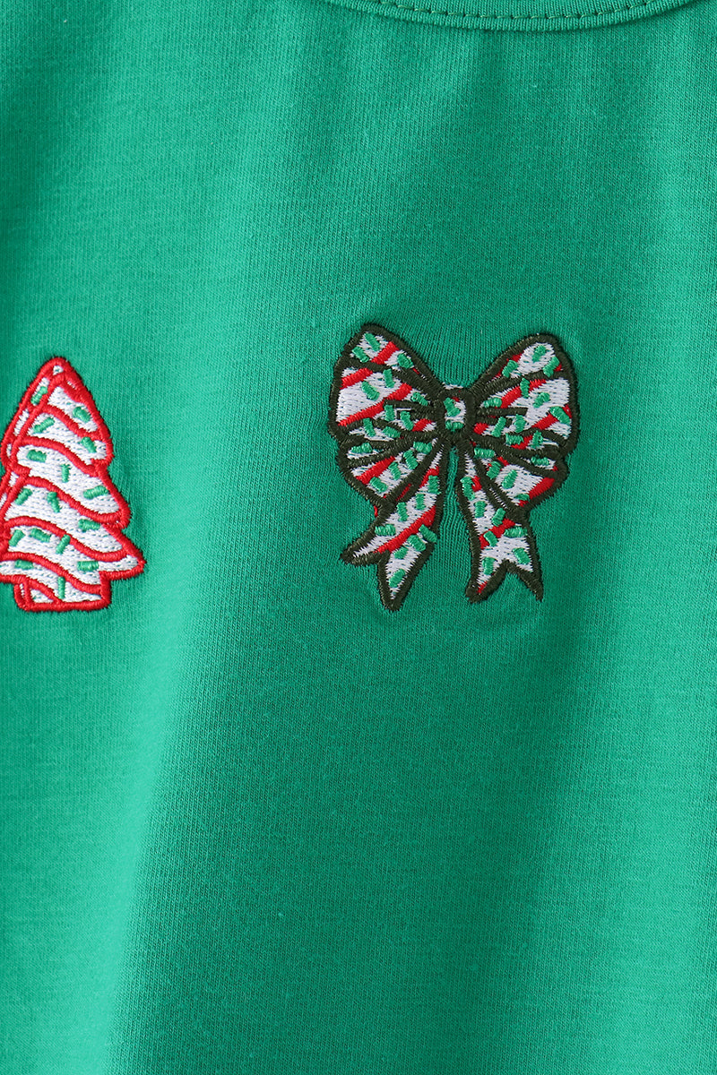 Green Christmas Tree Bow Appliqué Skorts Set