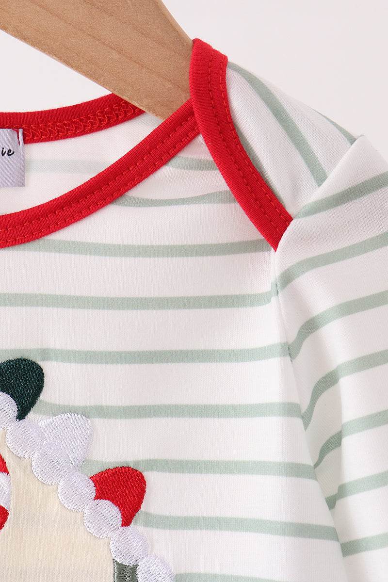 Red Gingerbread House Appliqué Stripe Ruffle Romper