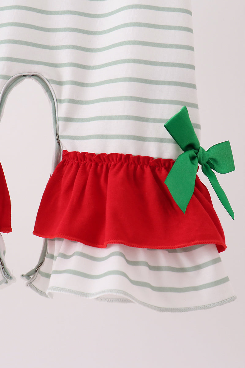 Red Gingerbread House Appliqué Stripe Ruffle Romper