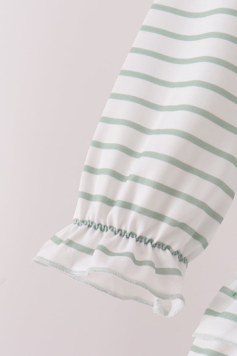 Red Gingerbread House Appliqué Stripe Ruffle Pants Set