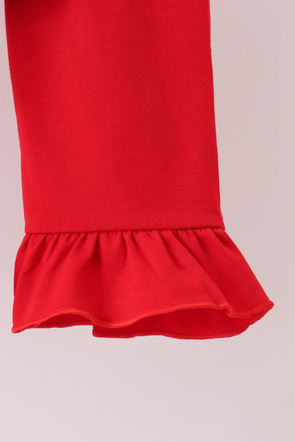 Red Gingerbread House Appliqué Stripe Ruffle Pants Set