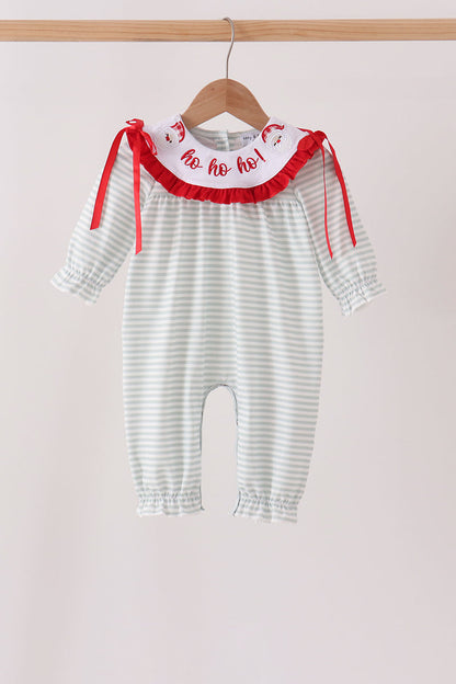 Sage Santa Appliqué Stripe Romper