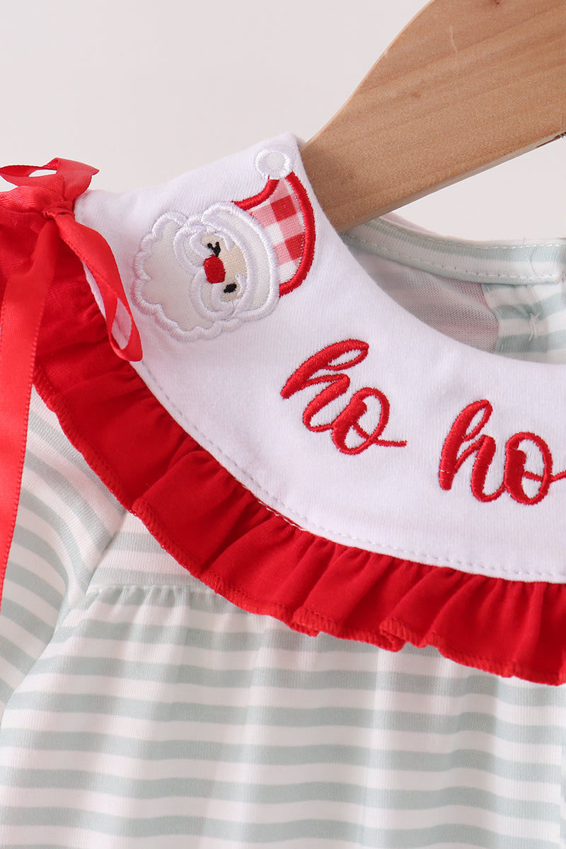 Sage Santa Appliqué Stripe Romper