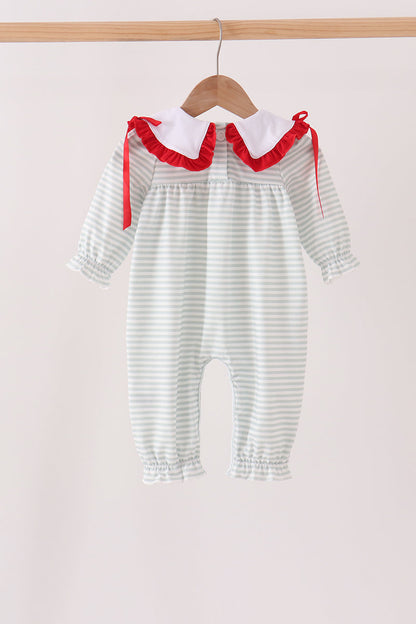 Sage Santa Appliqué Stripe Romper
