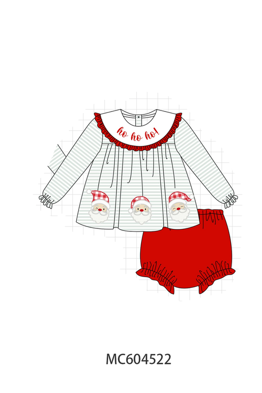 Sage Santa Appliqué Stripe Bloomer Set