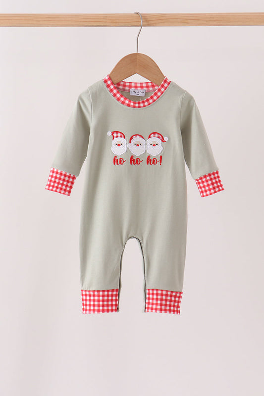 Sage Santa Appliqué Gingham Romper