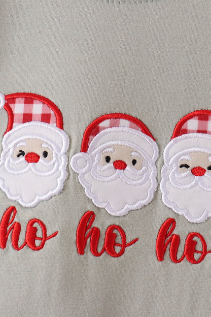 Sage Santa Appliqué Gingham Romper