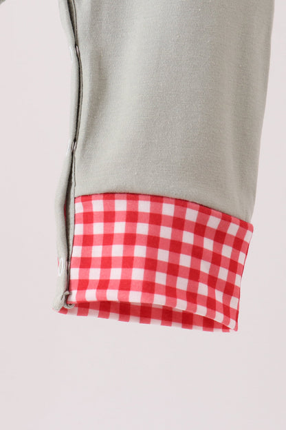Sage Santa Appliqué Gingham Romper