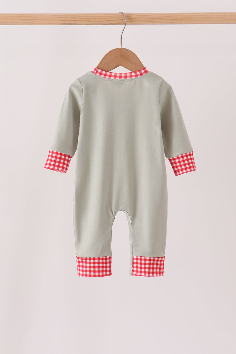 Sage Santa Appliqué Gingham Romper