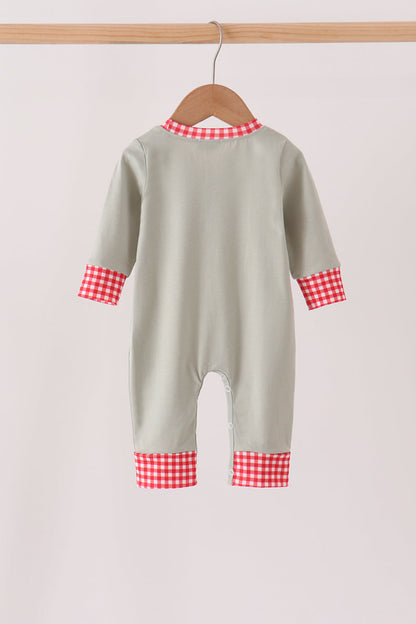 Sage Santa Appliqué Gingham Romper