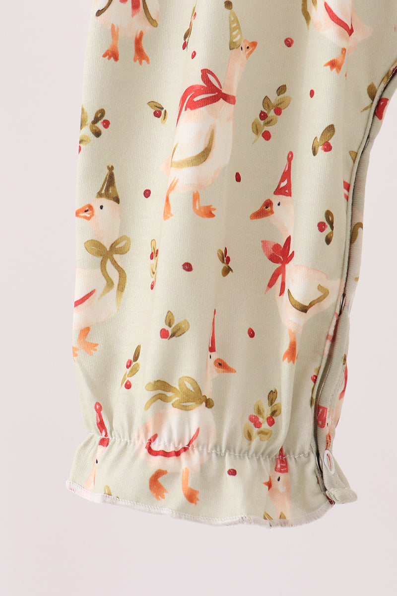 Goose Embroidery Ruffle Bow Romper