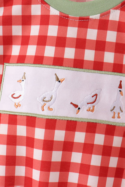 Red Goose Embroidery Gingham Bubble