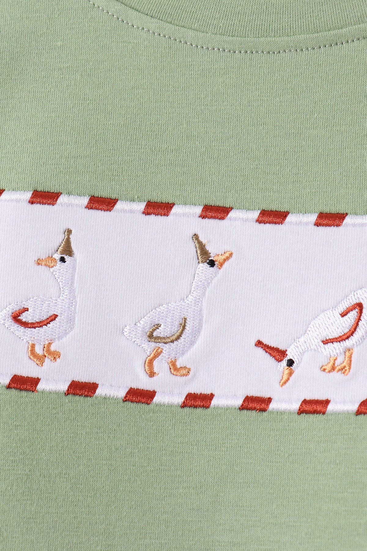 Sage Goose Embroidery Gingham Pants Set