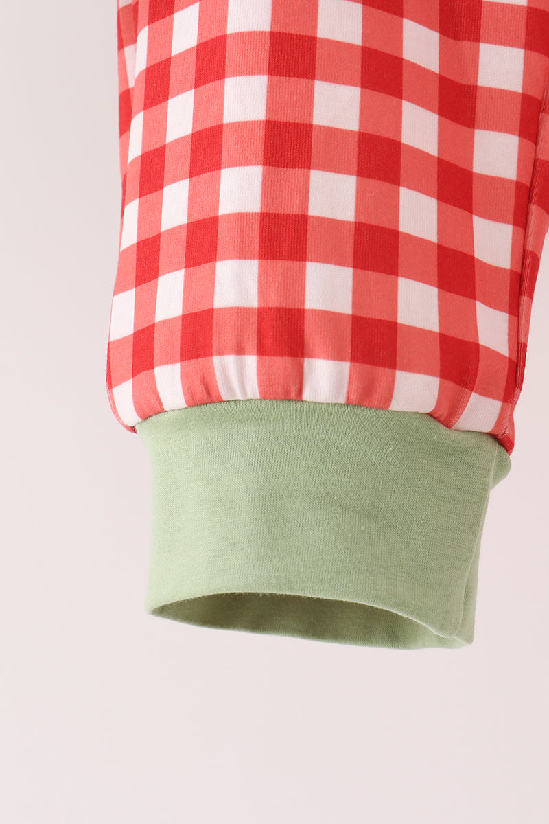 Sage Goose Embroidery Gingham Pants Set