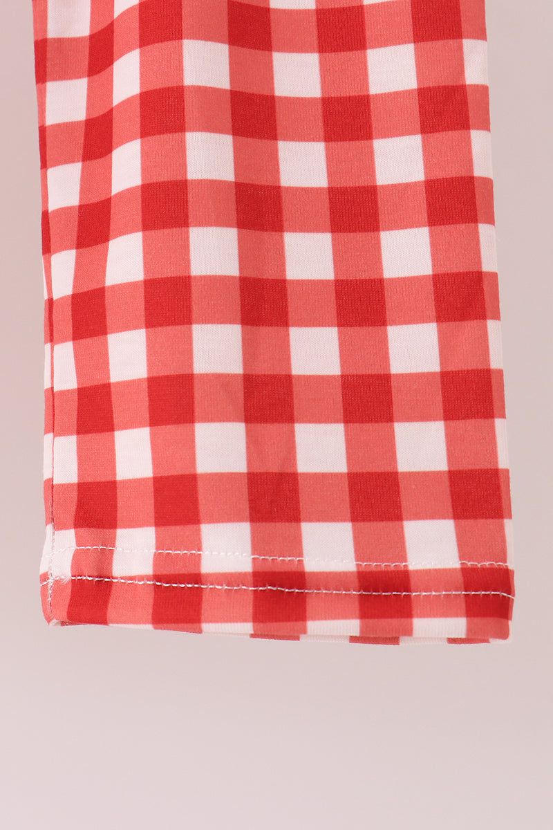 Goose Embroidery Ruffle Gingham Pants Set