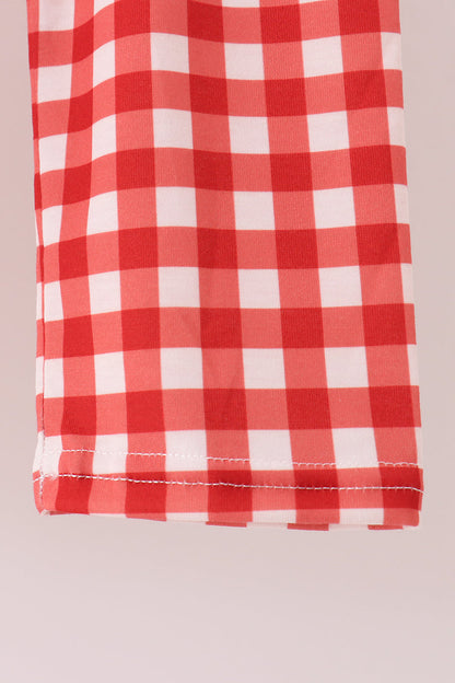 Goose Embroidery Ruffle Gingham Pants Set