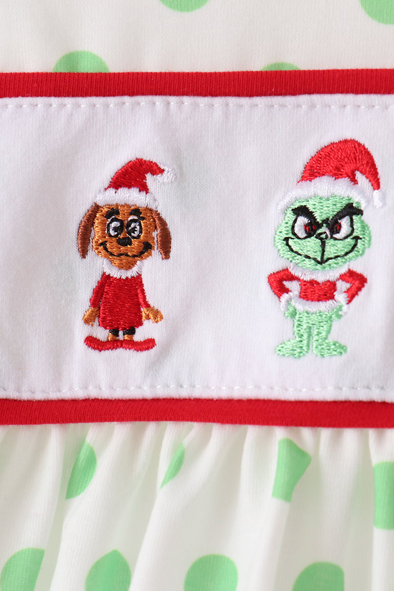Green Grinch Embroidery Dot Bloomer Set