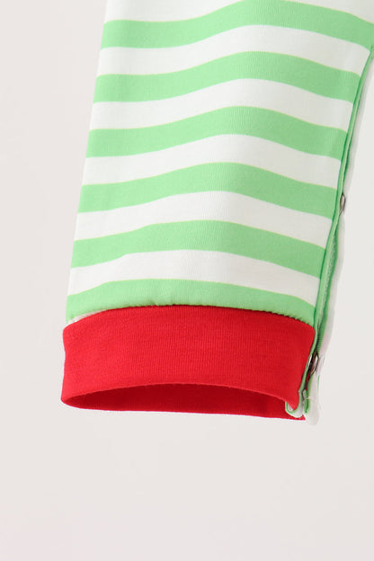 Green Grinch Embroidery Stripe Romper