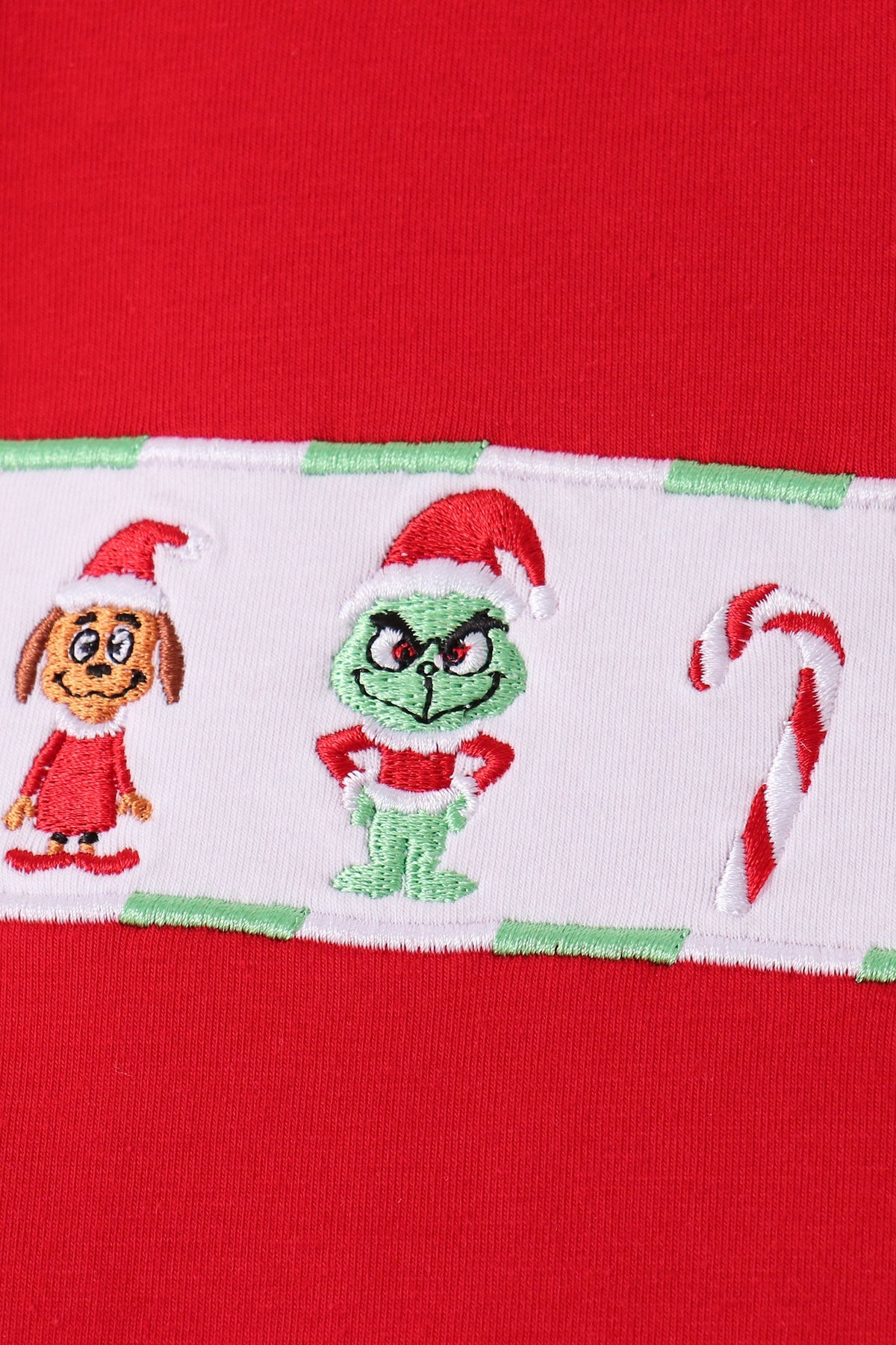 Red Grinch Embroidery Stripe Pants Set