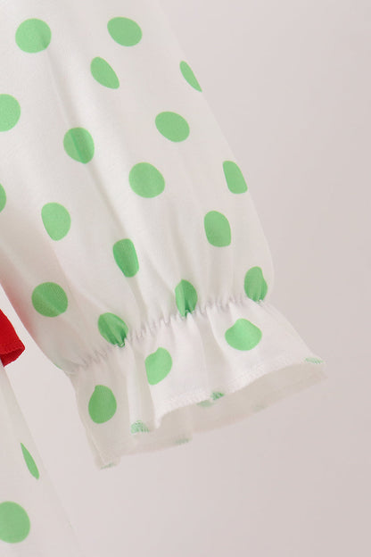 Green Dot Grinch Embroidery Ruffle Tiered Dress