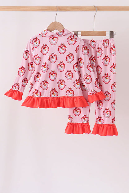 Pink Santa Claus Bamboo Ruffle Pajama Set
