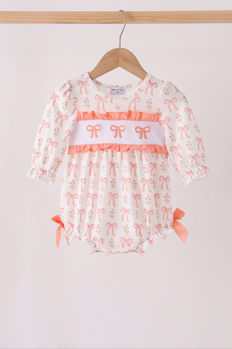 Pink Bow Embroidery Ruffle Bubble