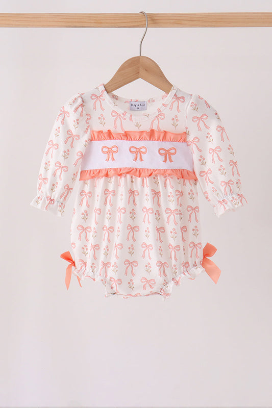 Pink Bow Embroidery Ruffle Bubble