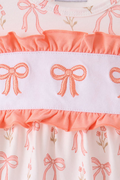 Pink Bow Embroidery Ruffle Bubble