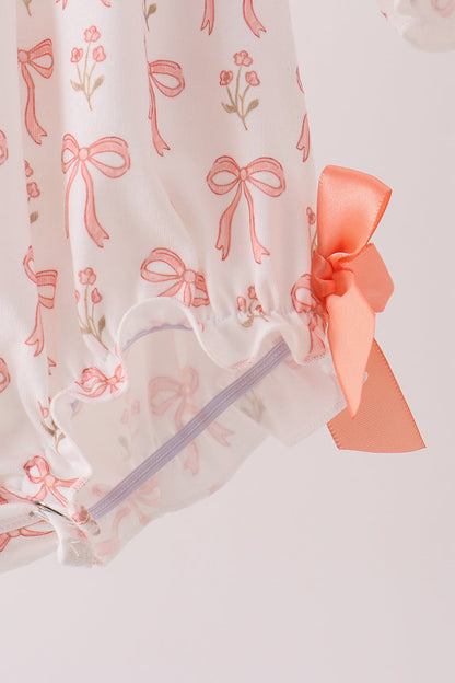 Pink Bow Embroidery Ruffle Bubble