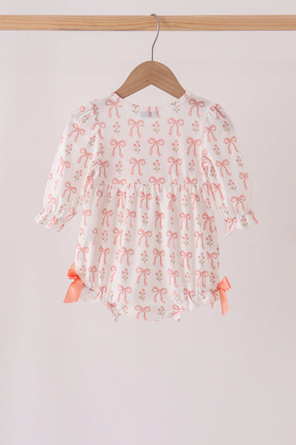 Pink Bow Embroidery Ruffle Bubble