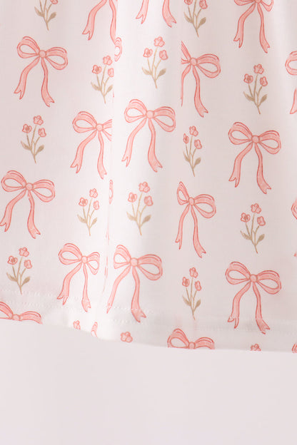 Pink Bow Embroidery Ruffle Dress