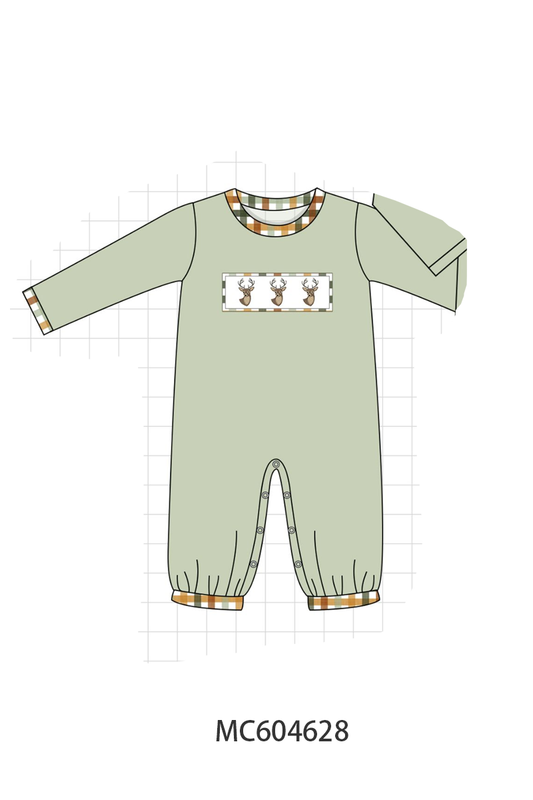 Sage Deer Embroidery Romper