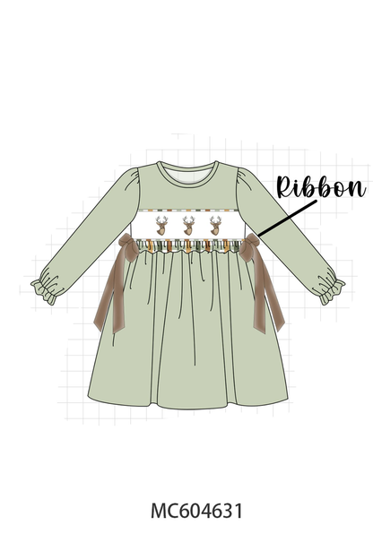 Sage Deer Embroidery Dress