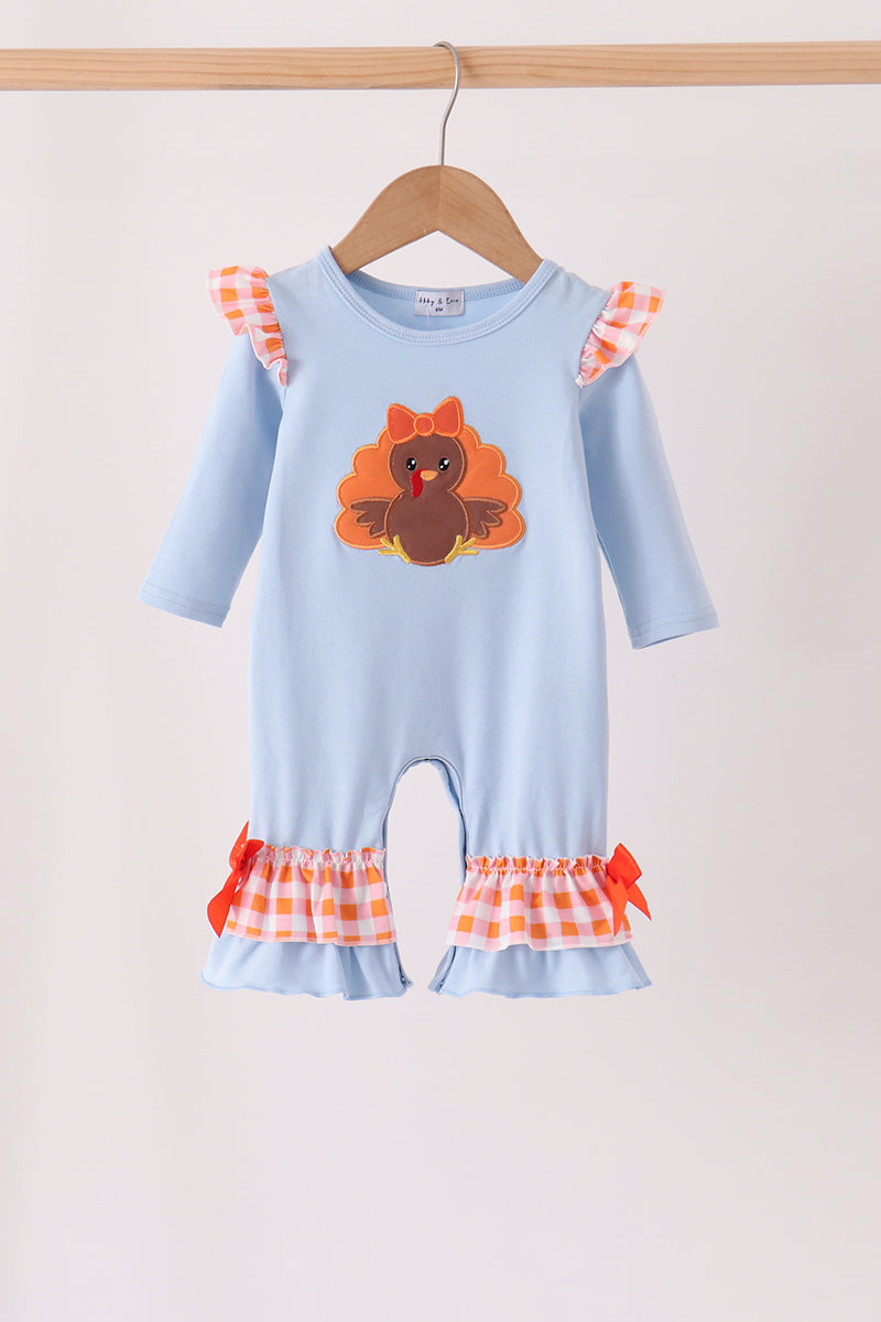 Blue Turkey Appliqué Ruffle Romper