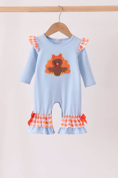Blue Turkey Appliqué Ruffle Romper