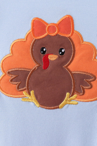 Blue Turkey Appliqué Ruffle Romper