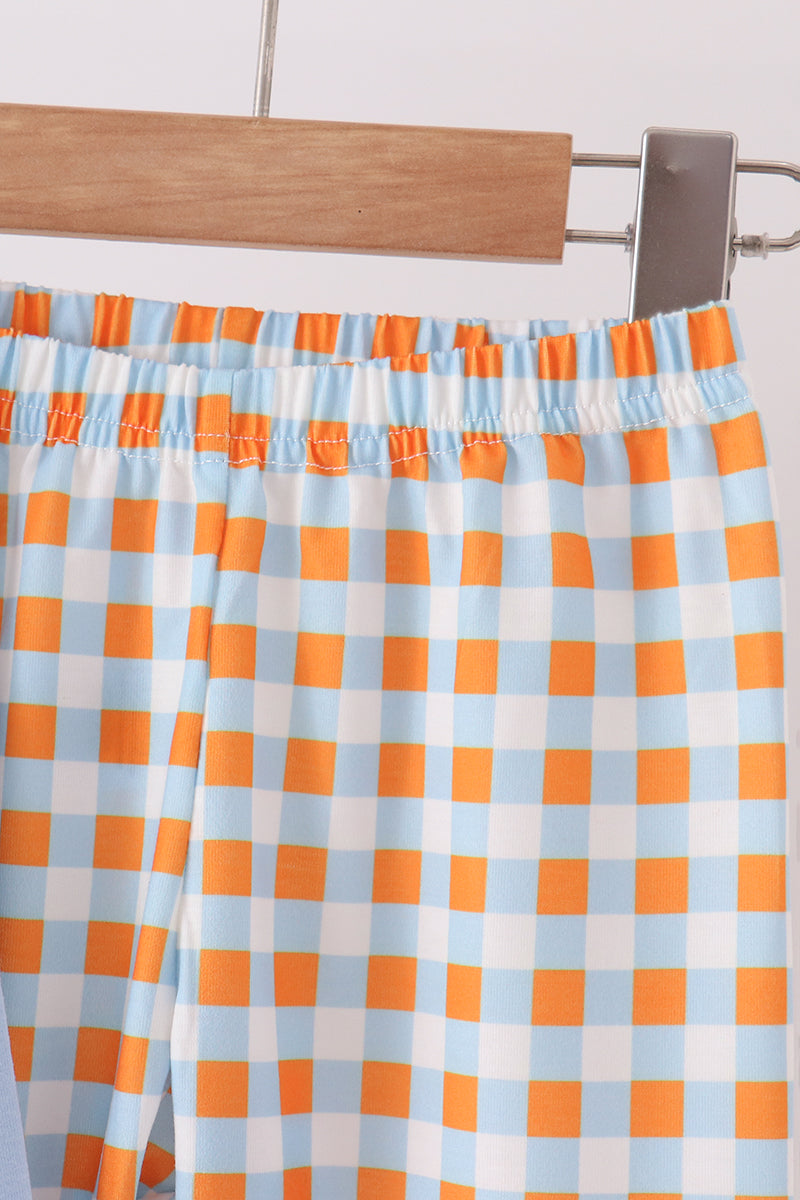 Blue Turkey Appliqué Gingham Pants Set