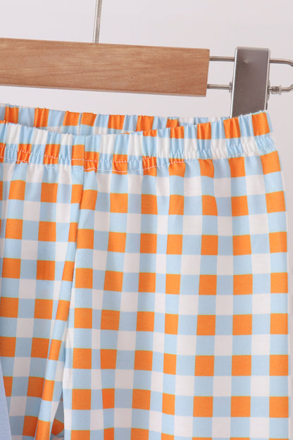 Blue Turkey Appliqué Gingham Pants Set