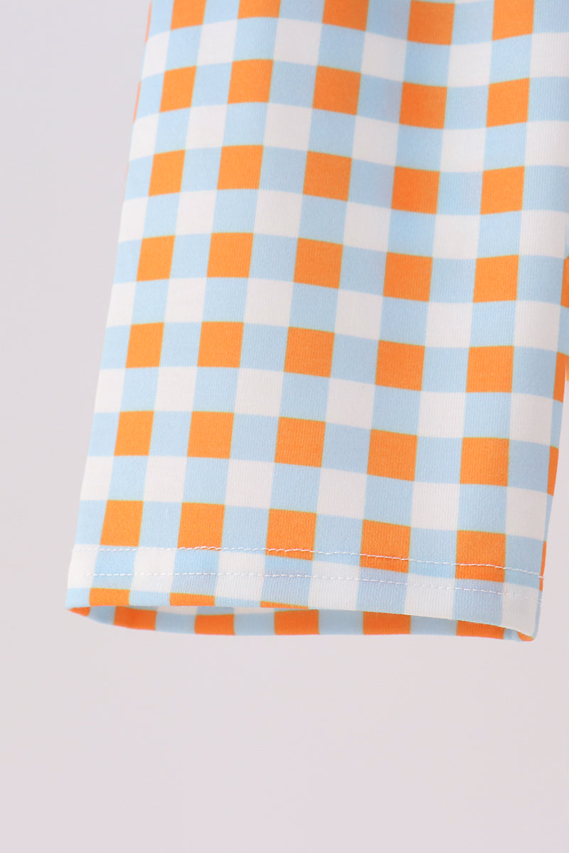 Blue Turkey Appliqué Gingham Pants Set