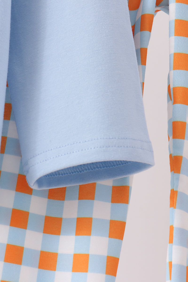 Blue Turkey Appliqué Gingham Pants Set