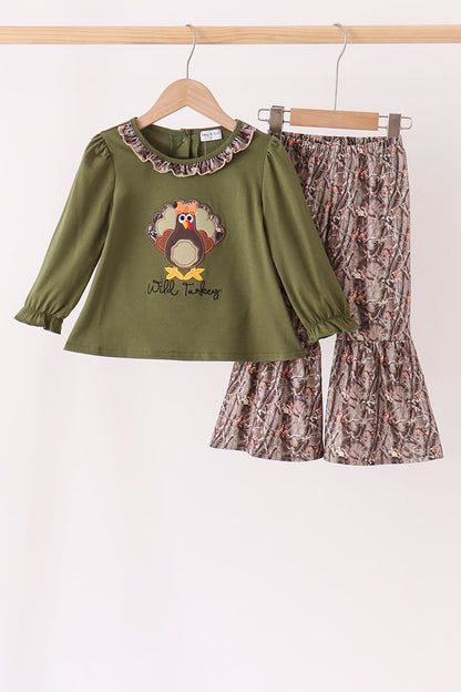 Forest Camouflage Turkey Appliqué Ruffle Pants Set