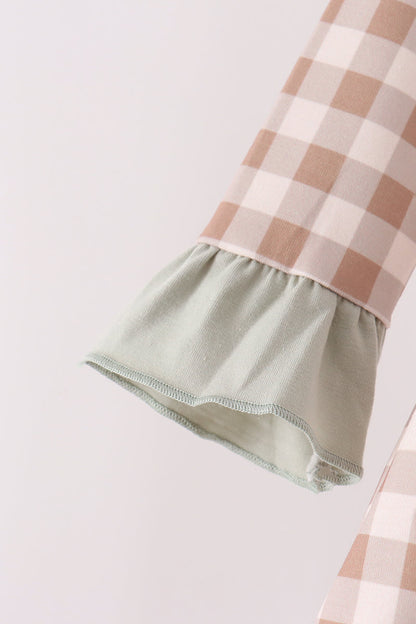 Brown Turkey Embroidery Gingham Bloomer Set