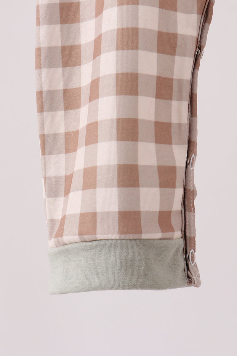 Brown Turkey Embroidery Gingham Romper