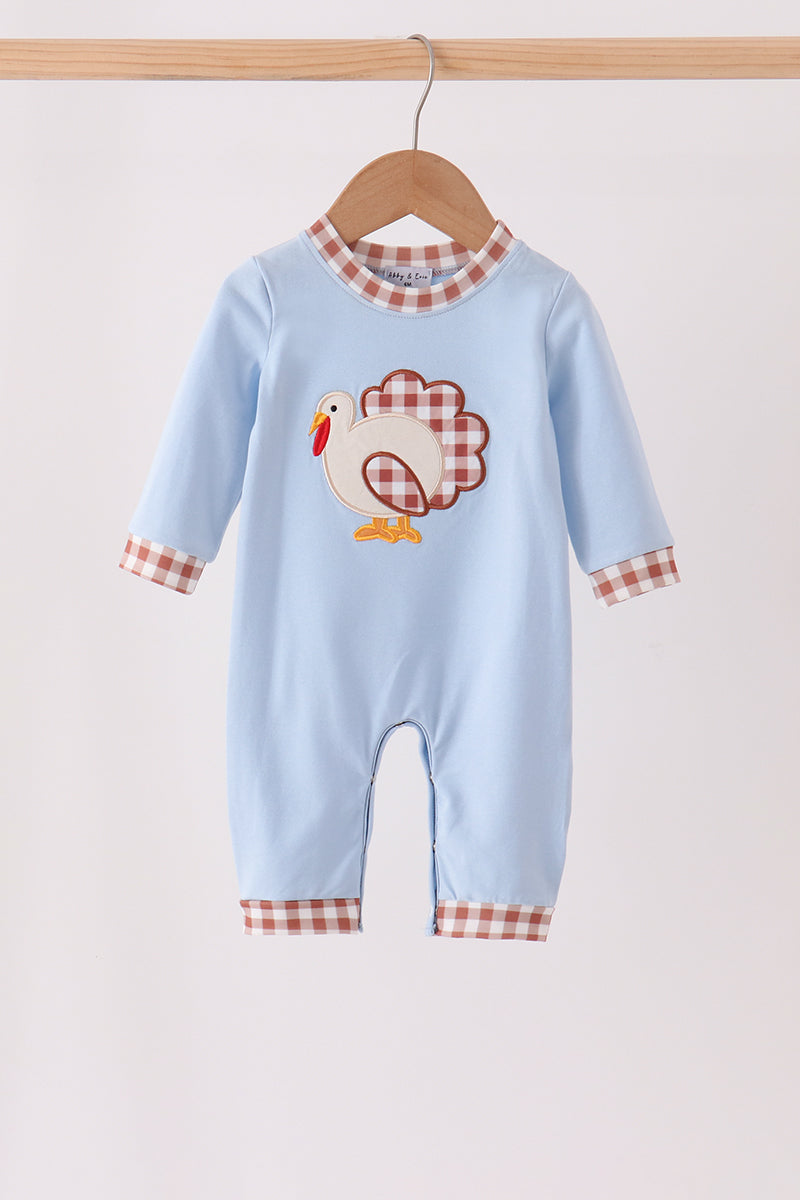 Blue Turkey Appliqué Romper