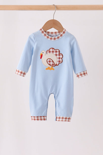 Blue Turkey Appliqué Romper