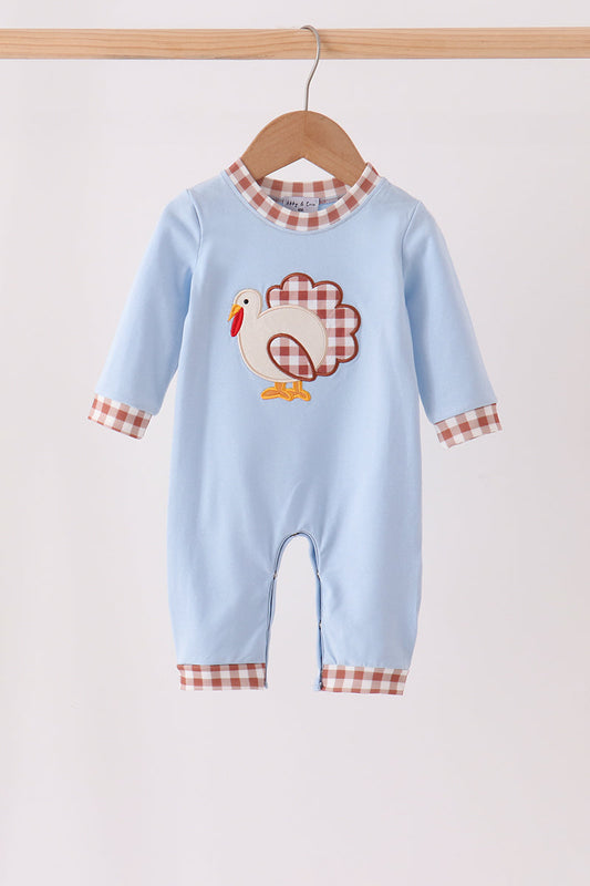 Blue Turkey Appliqué Romper