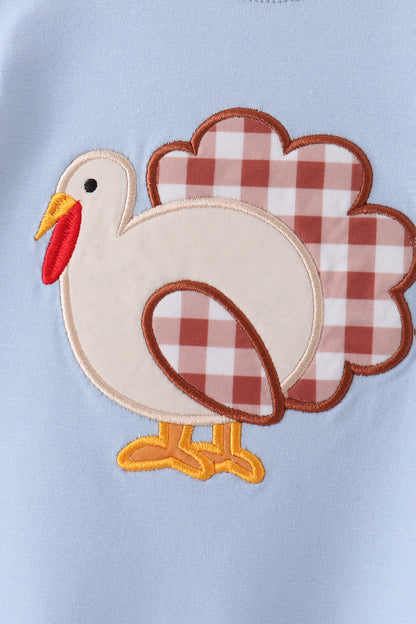 Blue Turkey Appliqué Romper