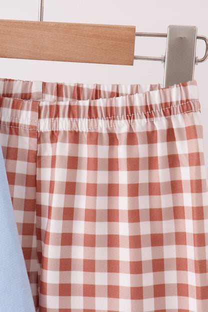 Blue Turkey Appliqué Gingham Pants Set